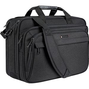 Laptoptas voor heren dames Empsign, 17,3 inch laptoptas, uitbreidbare waterdichte schoudertas computertas met RFID-vakken voor reizen/zaken/school, zwart