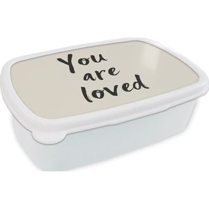 Broodtrommel Wit - Lunchbox Minimalistisch - Beige - Love - Brooddoos 18x12x6 cm - Brood lunch box - Broodtrommels voor kinderen en volwassenen