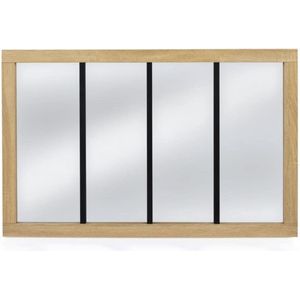 Spiegel met 4 strepen, houten frame, industrieel design, 110 x 70 cm