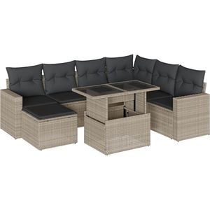 vidaXL Loungeset 8-delig - Poly Rattan - Lichtgrijs Loungeset - Tuinmeubels - Lounge Set - PE-rattan - Outdoor Furniture - Balkon Meubel - Terrassenstoel - Eetkamerset - Loungebank - Verstelbaar Tafelblad - Comfort - Design - Grijs