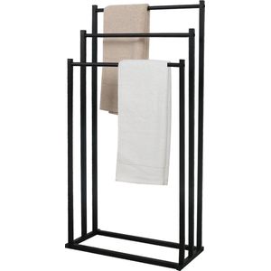 Eleganca Industrieel handdoekrek – Handoeken ophangrek – 3 Stangen - Vrijstaand – 86x44x22CM - RVS – Mat Zwart