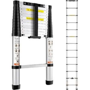 Telescopische Vouwladder - Telescopische Ladders - Soft Close - Werkhoogte 3,2 m - zilverachtig - 76.5x48cm