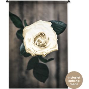 Wandkleed BloemenKerst illustraties - Witte bloem tegen grijze achtergrond Wandkleed katoen 90x135 cm - Wandtapijt met foto