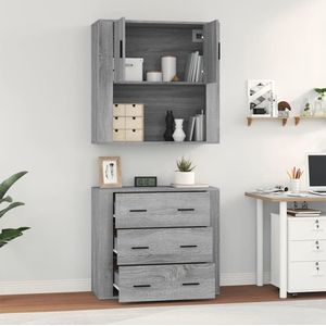 The Living Store Hoge Kast - Buffetkast - 80 x 33 x 80 cm - Wandgemonteerd - Grijs Sonoma Eiken