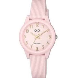 Q&Q VS13J005Y - Horloge - Sport - Analoog - Dames - Vrouwen - Plastic band - Rond - Cijfers - Kunststof - Roze - Goudkleurig - 10 ATM