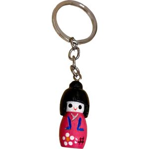 Sleutelhanger Kokeshi Japans gelukspoppetje Roze