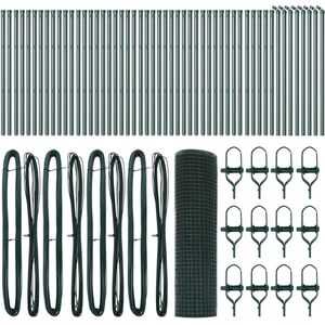 vidaXL - Gelast - Draadhek - met - 13 - Palen - Groen - 0.5x100 - m - Staal