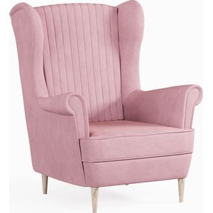 Ohrensessel, fauteuil van fluweel, stoel, zitmeubel, gestoffeerde fauteuil, relaxfauteuil - Fauteuil Comfy - Roze (Manila 09)