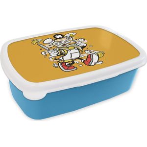 Broodtrommel Blauw - Lunchbox - Brooddoos - Vintage - Banaan - Schort - 18x12x6 cm - Kinderen - Jongen