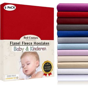 Bed Couture  Flanel Fleece Kinder Hoeslaken - 100% Katoen Extra zacht en Warm - Ledikant - 70x120  Cm - Rood