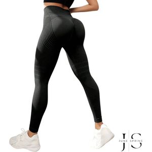 June Spring Sportlegging - Maat: S / Small - Kleur Zwart - Sportbroek voor Vrouwen - Hoge Kwaliteit - Accentueert de Billen - High-Waist - Sportbroek Dames - Fitness Legging - Yogapants