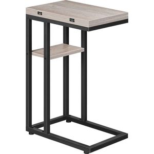 C-vormige Bijzettafel, Opvouwbare Sofa Tafel, Koffietafel, Snacktafel met Opbergplank, Smalle Nachtkastje voor Woonkamer, Slaapkamer, Metalen Frame, Greige en Zwart EBG29SF01