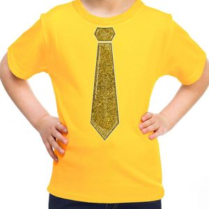 Bellatio Decorations Verkleed t-shirt voor kinderen - glitter stropdas - geel - meisje - carnaval 164/176