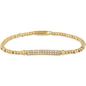 My Bendel Elastische goudkleurige dames armband met bedel en witte zirkonia steentjes - Elastische goudkleurige dames armband met bedel en witte zirkonia steentjes - Met luxe cadeauverpakking