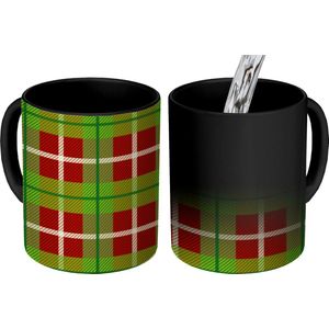 Magische Mok - Foto op Warmte Mokken - Koffiemok - Plaid - Kerst - Groen - Rood - Magic Mok - Beker - 350 ML - Theemok