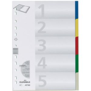 Durable 6730 Register DIN A4 blanco Polypropyleen Meerdere kleuren 5 tabbladen 673027