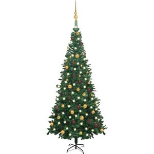 The Living Store Kerstboom 240cm - PVC - 10 lagen - 1.300 takken - LED verlichting - groen - inclusief standaard en decoraties