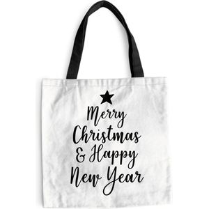 MuchoWow® Schoudertas - Strandtas - Big Shopper - Boodschappentas - Kerst quote ""Merry Christmas & Happy New Year"" op een witte achtergrond - 45x45 cm - Katoenen tas