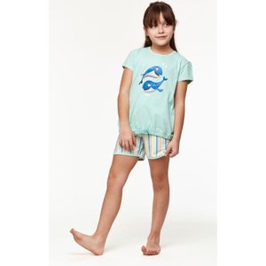 Woody pyjama meisjes/dames - turquoise - walvis - 231-1-BST-S/702 - maat 164