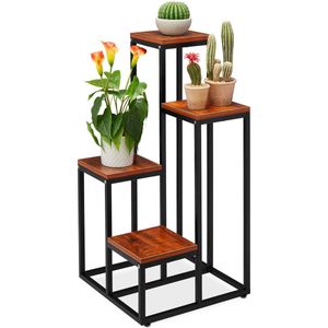 Relaxdays plantenrek binnen - zwart - plantentrap staal - 4 etages - planten etagere - dark Brown