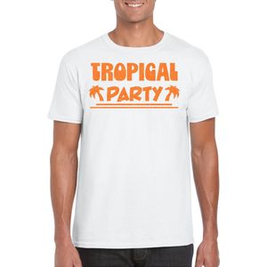 Toppers - Bellatio Decorations Tropical party T-shirt heren - met glitters - wit/oranje - carnaval/themafeest XXL