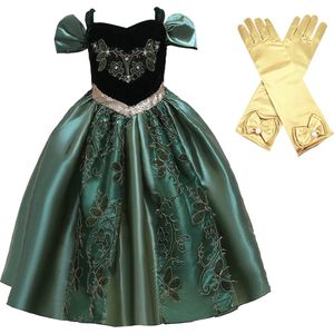 Prinsessenjurk meisje - Prinsessen speelgoed - Luxe Prinsessenjurk - Het Betere Merk - maat 92/98 (100) - Verkleedkleren meisje - Carnavalskleding meisje - Lange goudkleurige prinsessenhandschoenen - cadeau meisje - Kleed