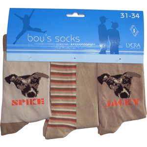 Jongens sokken - katoen 6 paar - doggy - maat 23/26 - assortiment beige - naadloos