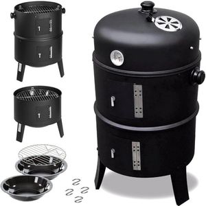 Houtskoolgrill met deksel - smoker kogelgrill en houtskool - kolengrill barbecue - 40x72cm - BBQ Camping Grill + accessoires - zwart