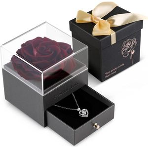 Eeuwige Roos Cadeau Box - Roos + 'I love you' Ketting - Bordeaux - Met Geschenkdoos - Romantisch - Valentijn - Moederdag - Perfect Cadeau