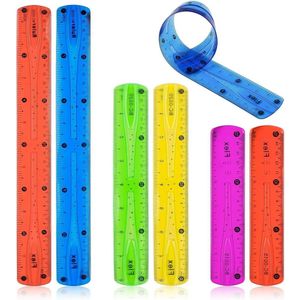 1. Flexibele liniaal 30 cm - Transparant, Kleurrijk, Plat - 6 Stuks2. Flexibele liniaal 20 cm - Kunststof, Kleurrijk - 6 Stuks3. Flexibele liniaal 15 cm - Voor Scholieren en Leraren - 6 Stuks