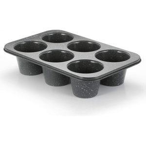 diepe muffinvorm - 6 kopjes muffinvormen van koolstofstaal met antiaanbaklaag - bakvormen met grijs granietsteenoppervlak - grote muffinvormen voor het bakken (9 diax7.6cm cup)