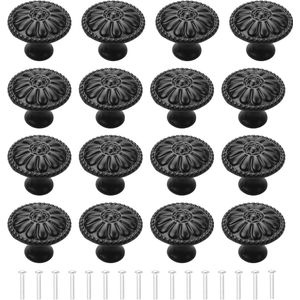 Ronde Lade Knoppen - Vintage Antieke Stijl - 16 Stuks - Zwart