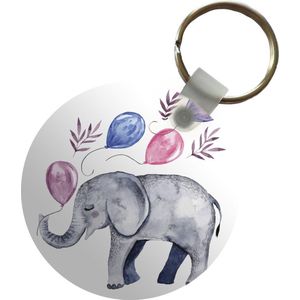 Sleutelhanger - Olifant - Waterverf - Ballonnen - Plastic - Rond - Uitdeelcadeautjes