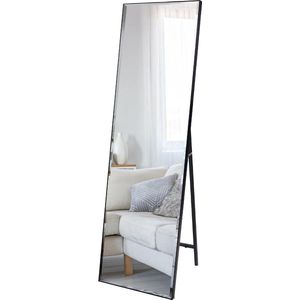 140 x 41 cm wandspiegel of staande spiegel, full-body spiegel, grote verticale spiegel met standaard voor slaapkamer, woonkamer, kleedkamer, hal (zwart kleedspiegel)