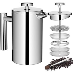 MeelioCafe RVS Coffee Press - Kleine French Press 600 ml - 3 kopjes - Dubbelwandig Geïsoleerde Koffiepers French Press