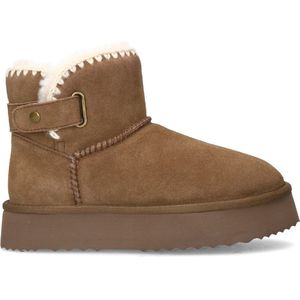 Manfield - Dames - Taupe suède snowboots met wol - Maat 41