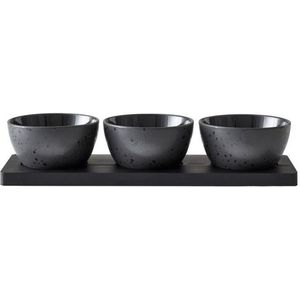 Bitz Dipschaaltjes Set Galaxy Black 39 x 13 cm - 3 kommetjes- steengoed op houten plankje