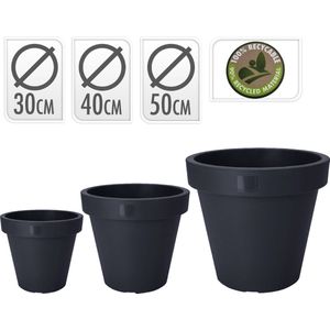 Kunststof Bloempot - set van 3 - 30 - 40 - 50 cm - Antraciet - Binnen en Buiten