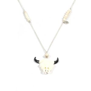 Heaven Eleven dames Ketting zilver plating - howliet kralen - wit hertegewei bull