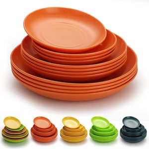 Plastic borden Set van 12 stuks, dinerborden 3 maat 15,5/19,5/23,5 cm Onbreekbare herbruikbare gerechten voor alle doeleinden en alle leeftijden, magnetron veilig BPA vrij vaatwasmachinebestendig