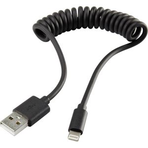 Renkforce USB-kabel USB 2.0 USB-A stekker, Apple Lightning stekker 0.95 m Zwart Spiraalkabel RF-4087422