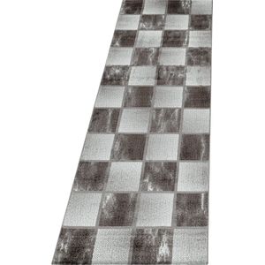Pochon - Tapijt Ottawa - Bruin - 250x80x0,8 - Vloerkleed - Geruit - Laagpolige Vloerkleed - Kortpolige Vloerkleed - Rechthoekige Tapijt - Rechthoekige Vloerkleed