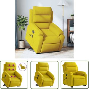The Living Store Sta-op-massagestoel elektrisch verstelbaar fluweel geel - Elektrische Massagerstoel - Sta Op Stoel - Massagefauteuil - Ergonomische Stoel - Relaxstoelen
