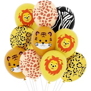 Jungle Dieren Ballonnen 10 Stuks - Ballonnen Met Dieren - Leeuw - Tijger - Zebra - Kinderfeestje - Verjaardag Versiering - Dierentuin Dieren - Zoo Animals - Jungle Themafeest - Ballonnen Set - Party - Safari Decoratie - Kinderverjaardag - Latex