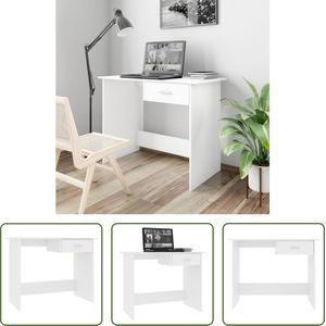 The Living Store Bureau Modern - Computerbureau 100x50x76 cm - bewerkt hout - wit - met lade