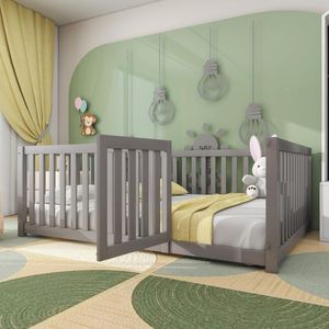 Bedframe Kinderbed - Peuterbed - Vloerbed - Kinderbox - Inclusief Uitvalhekje - Kinderkamer - Multiplex - 140 x 200 x 60 cm - Grijs