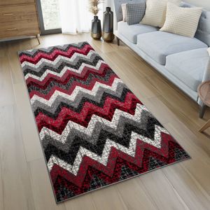 Tapiso Jawa Tapijt Loper Rood Grijs Woonkamer Slaapkamer Hal Maat - 80x200