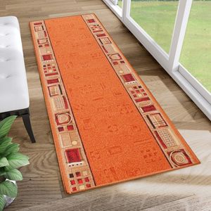 Tapiso Antislip Rubber Mat Oranje Beige Klassiek Rubbermat Tapijt Maat- 80x250