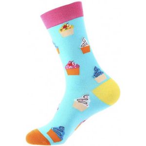 Grappige sokken met cupcakes | 2 paar | funny kleur lichtblauw, roze en geel Maat one size (38-45) Unisex