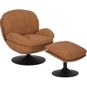 Bronx71® Draaifauteuil met hocker Isobel linnen koper